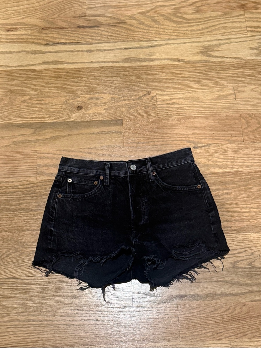 Agolde Parker Black Distressed Jean Shorts